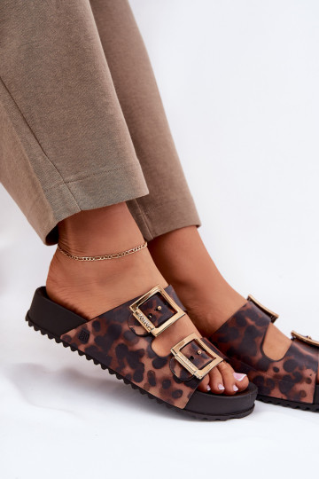 Kvapios moteriškos leopardo rašto sagtimi užsegamos šlepetės ZAXY RR285059 rudos spalvos