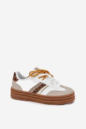 Moteriški platforminiai sportbačiai su dvigubais raišteliais, leopardo rašto, balti, Niteria 2