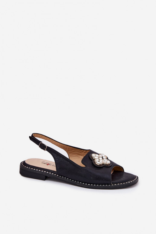 Moteriškos basutės be kulno su dekoratyvine detale S.Barski KV51-080 Juodos