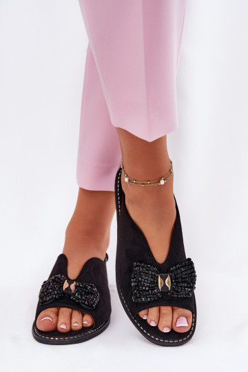 Moteriškos basutės be kulno su kaspinu S.Barski KV51-014 Juodos