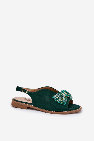 Moteriškos plokščiapadės basutės su kaspinu S.Barski KV51-014 Žalios 2