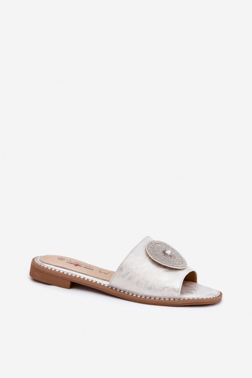 Moteriškos basutės be kulno su dekoracijomis S.Barski KV51-013 Sidabrinės
