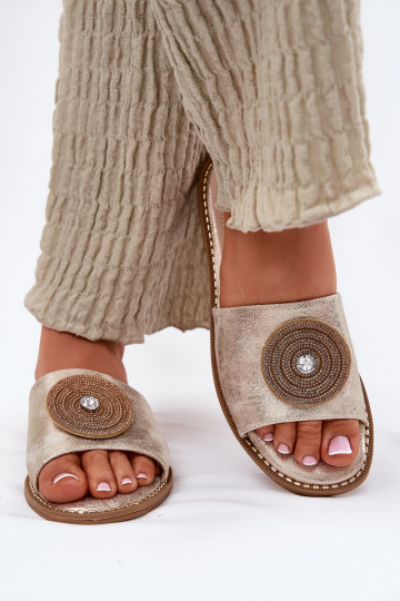 Moteriškos basutės be kulno su dekoracijomis S.Barski KV51-013 Auksinės