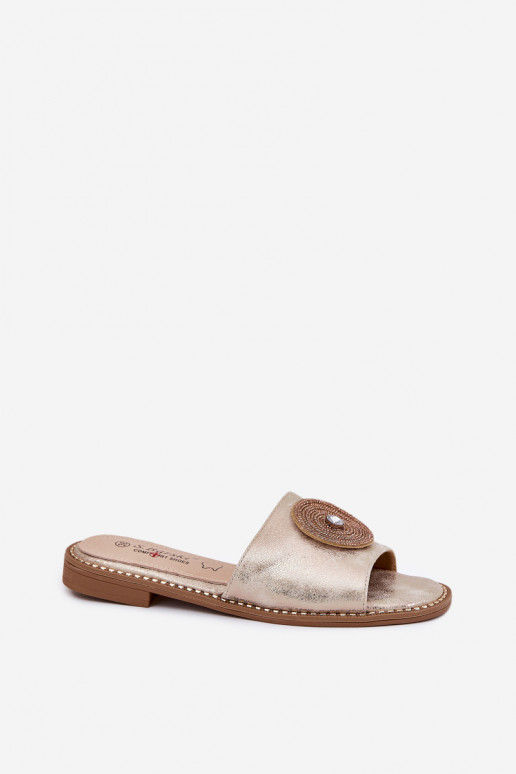 Moteriškos basutės be kulno su dekoracijomis S.Barski KV51-013 Auksinės