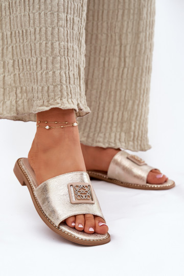 Moteriškos basutės be kulno su dekoracijomis S.Barski KV51-089 Auksinės