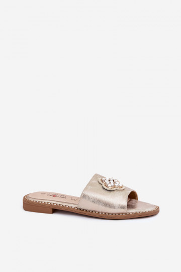 Moteriškos plokščiapadžiai šlepetės su dekoratyvine detale S.Barski KV51-087 auksinės spalvos 2