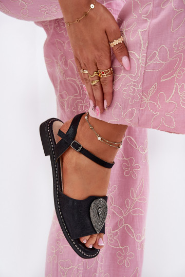 Moteriškos basutės be kulno su papuošimais S.Barski KV51-098 Juodos