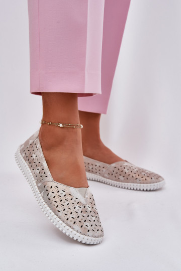 Moteriški zomšiniai ažūriniai bateliai aukso-pilkos spalvos Chulieta