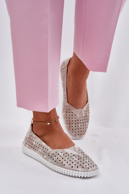 Moteriški zomšiniai ažūriniai bateliai aukso-pilkos spalvos Chulieta