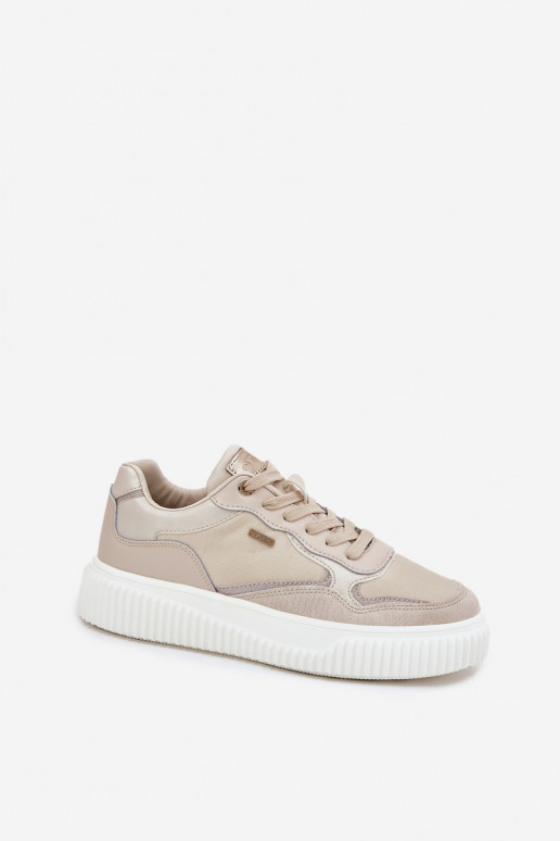 Velarria smėlio spalvos odiniai moteriški platforminiai sportbačiai