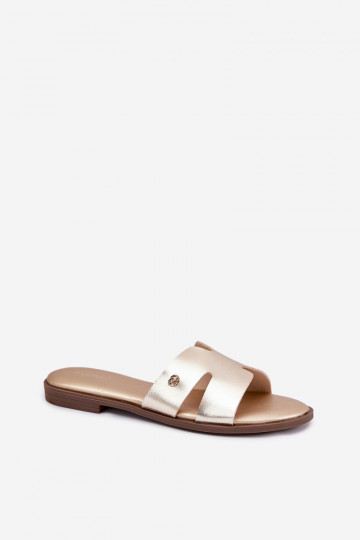 Moteriškos plokščiapadžiai šlepetės iš eko odos, auksinės, Firvania 2