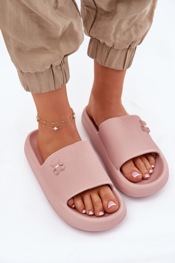 Moteriškos putplasčio šlepetės ant platformos su meškiuku Vinceza 75210 Pink