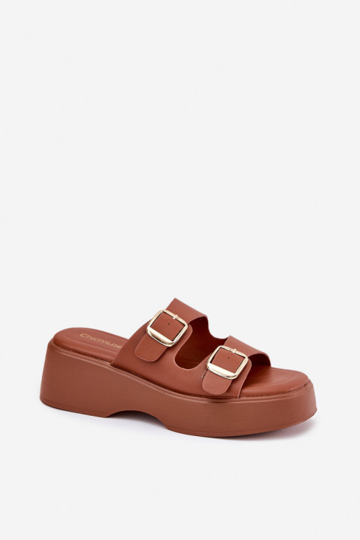 Moteriškos šlepetės su pleišto formos padais ir platforma, su sagtimis, Camelot spalvos, Nitarelia