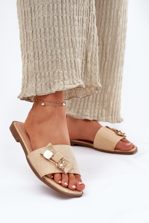 Moteriškos plokščios basutės su kaspinu smėlio spalvos „Sallariela“