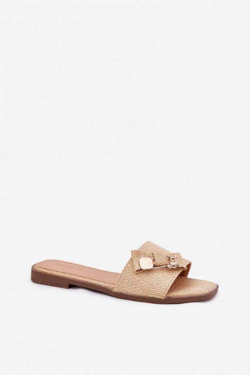 Moteriškos plokščios basutės su kaspinu smėlio spalvos „Sallariela“