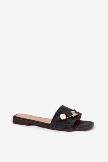 Moteriškos šlepetės plokščiapadžiai su kaspinu juodos Sallariela 2