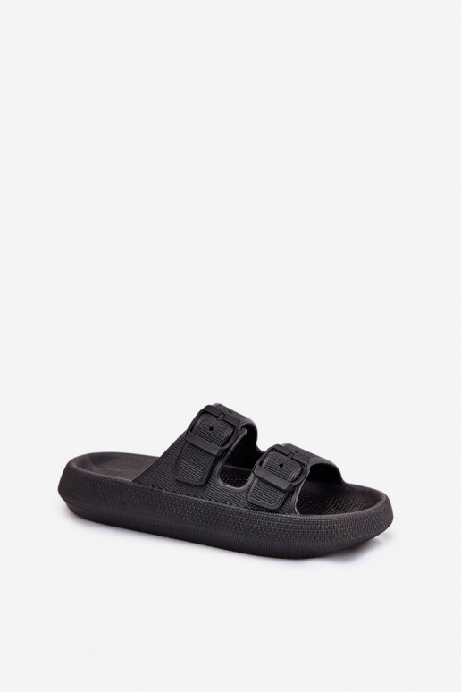 Moteriškos platforminės šlepetės su sagtimis, juodos Nitiana