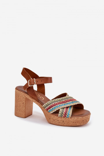 „Zazoo 40460“ rudos odinės basutės su blokiniu kulnu ir pintomis petnešėlėmis 2