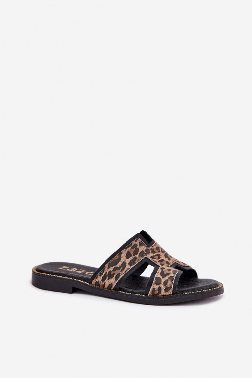 „Zazoo 40383“ leopardo rašto odinės plokščios basutės, juodos