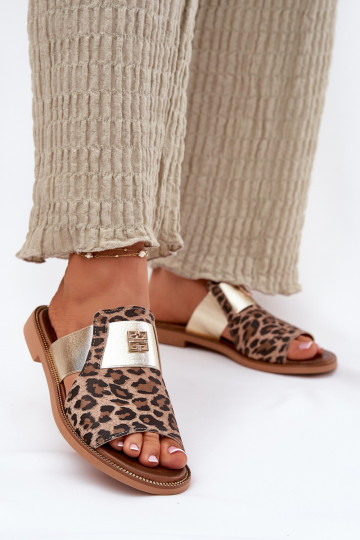 Elegantiškos plokščios odos šlepetės „Zazoo 40423“ leopardo rašto