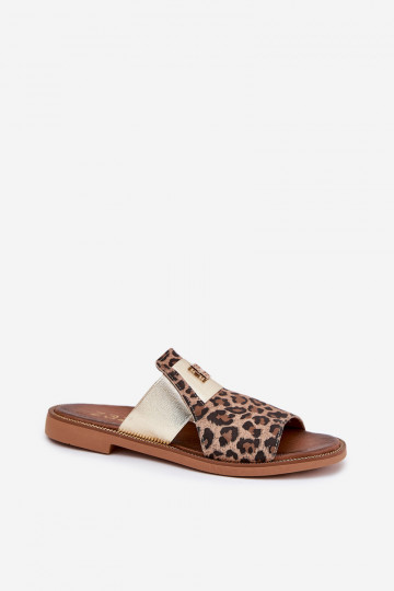 Elegantiškos plokščios odos šlepetės „Zazoo 40423“ leopardo rašto 2