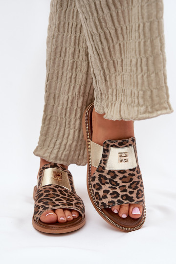 Elegantiškos plokščios odos šlepetės „Zazoo 40423“ leopardo rašto