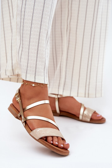 Maciejka 06966-25 moteriškos odinės plokščiapadžiai basutės, auksinės spalvos