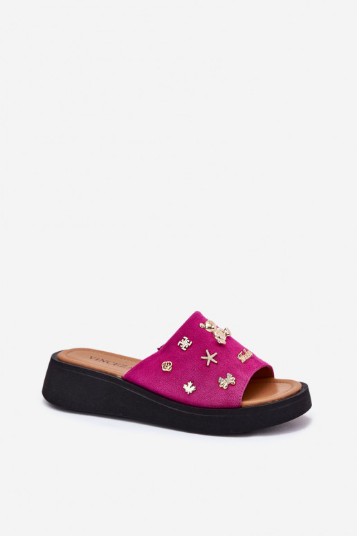 Vinceza 66741 fuksijos spalvos zomšinės šlepetės su smeigtukais