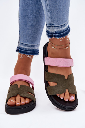 Vinceza 17401 moteriškos šlepetės su lipdukais, žalios ir rožinės spalvos