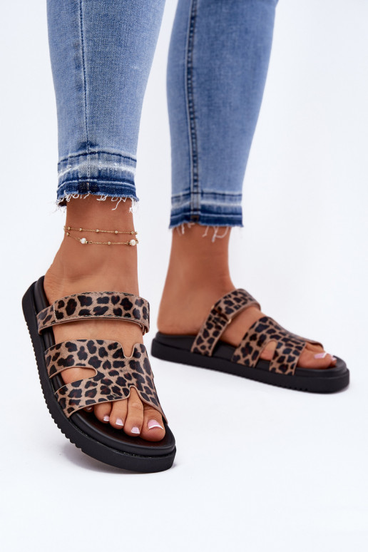 Vinceza 17401 leopardo rašto moteriškos šlepetės su lipdukais