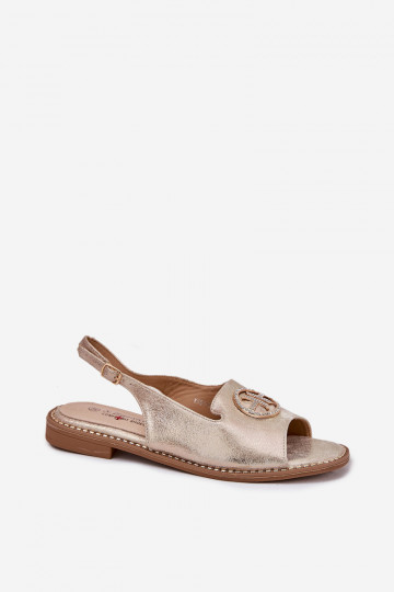 Moteriškos basutės be kulno su dekoracijomis S.Barski KV51-002 auksinės 2