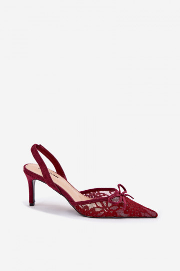 Burgundiški „Annivirae“ nėriniuoti aukštakulniai su slingback dirželiu 2
