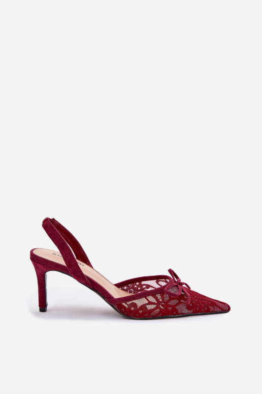 Burgundiški „Annivirae“ nėriniuoti aukštakulniai su slingback dirželiu