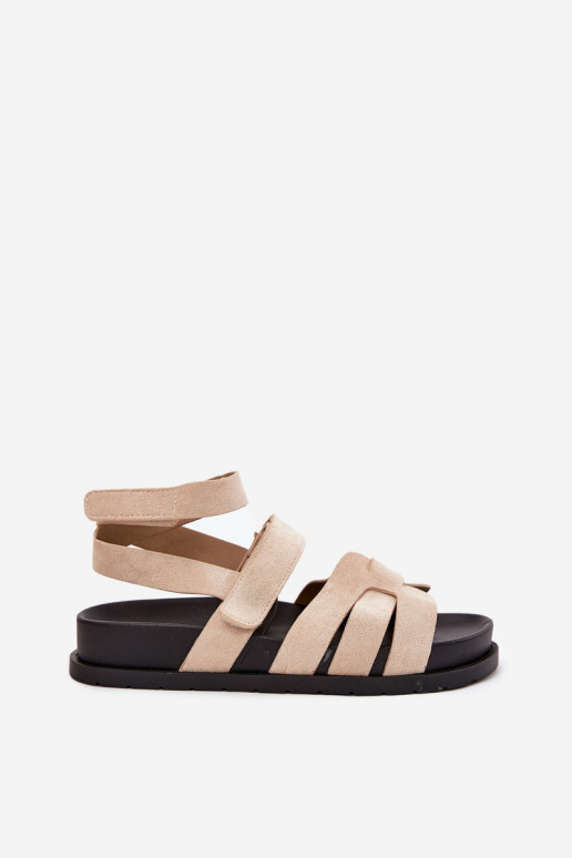 Ekologiškos zomšos moteriškos basutės su lipdukais, smėlio spalvos, Valpera