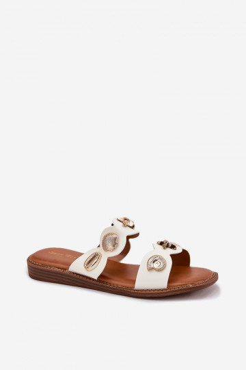 Jenoriela baltos moteriškos šlepetės su auksiniais smeigtukais 2