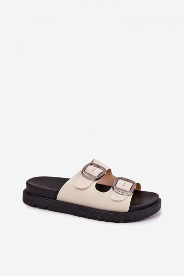 Moteriškos smėlio spalvos „Elamas“ platforminės šlepetės su sagtimis 2