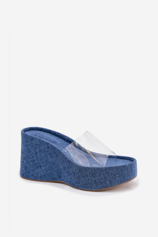 Moteriškos basutės su pleišto formos padu ir permatomu dirželiu „Zolretia Jeans“