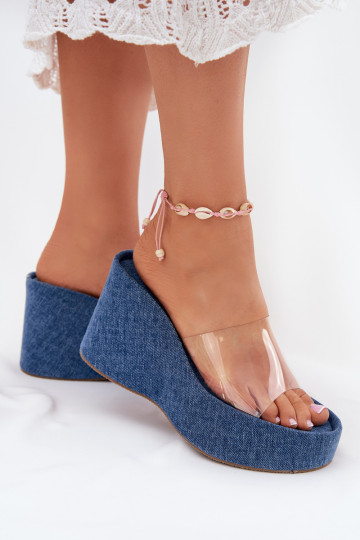Moteriškos basutės su pleišto formos padu ir permatomu dirželiu „Zolretia Jeans“