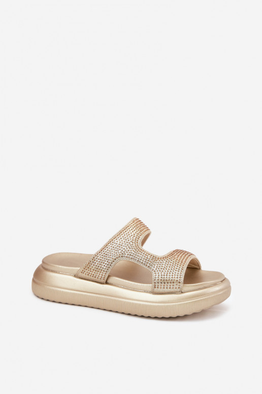 „Jestella“ auksinės puošmenomis puoštos moteriškos platforminės šlepetės