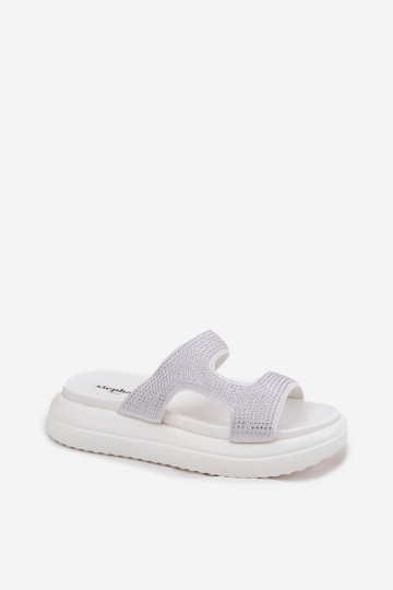 Jestella baltos puoštos moteriškos platforminės šlepetės