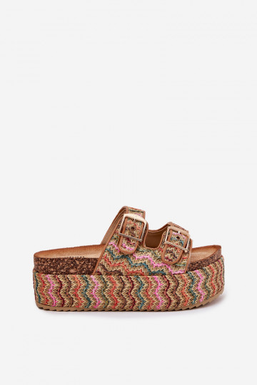 Moteriškos šlepetės ant masyvios platformos su pynėmis ir sagtimis, įvairiaspalvės „Eradriana“ 2