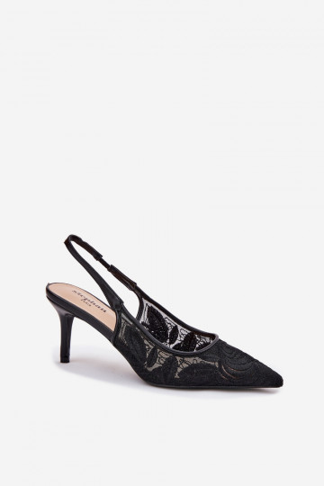 Juodos nėriniuotos basutės su dirželiu Lisaviela