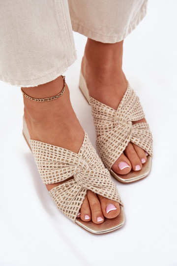 Maciejka 06955-25 moteriškos šlepetės ant bloko, smėlio-auksinės spalvos