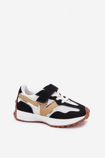 „Tezzu“ juodi ir balti vaikiški sportbačiai su velcro užsegimu