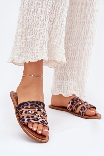 Noroti moteriškos plokščiapadės basutės su auksine leopardo detale