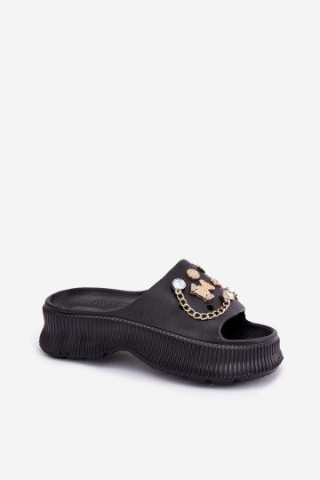 Moteriškos putplasčio šlepetės su auksiniais smeigtukais, juodos Hortiana 2