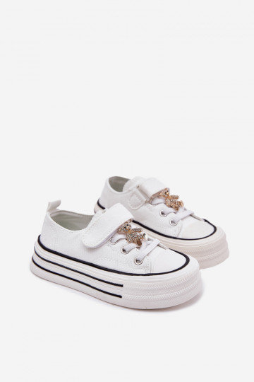 Mergaičių sportbačiai su auksiniais meškiuko segtukais... balti Solena