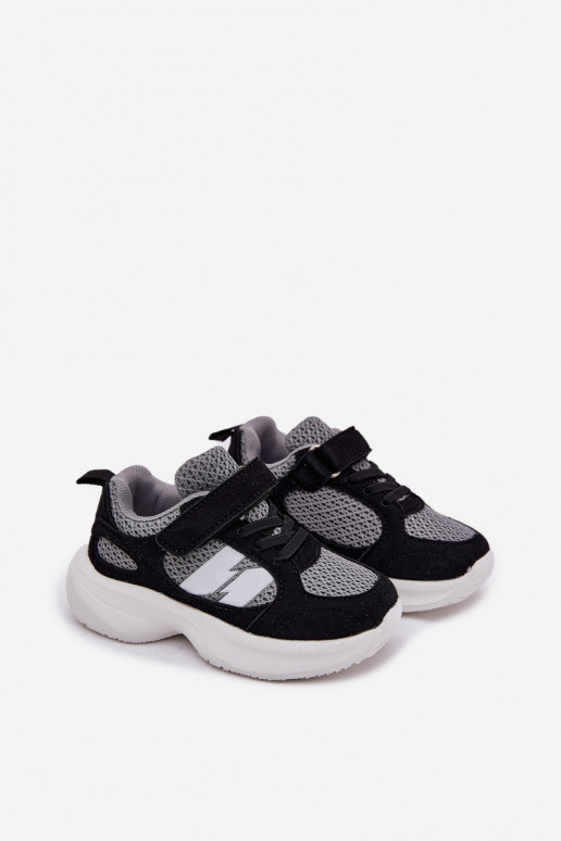 Selinea juodi ir pilki vaikiški sportbačiai su lipdukais