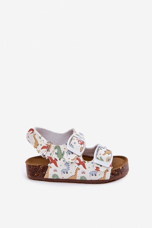 Vaikiškos basutės su kamštiniu padu ir sagtimis, dinozaurai, įvairiaspalvės Thessa