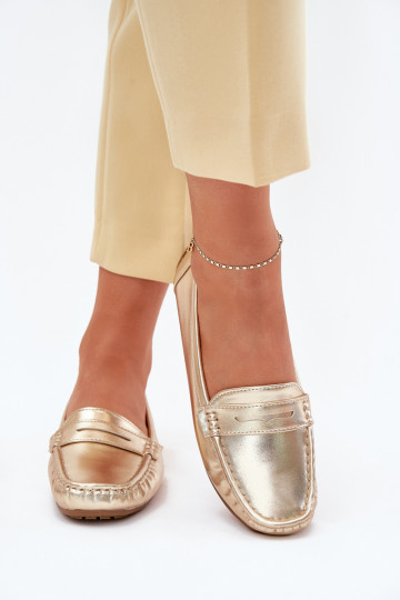 Moteriški ekologiškos odos mokasinai iš aukso spalvos „Lenvie“